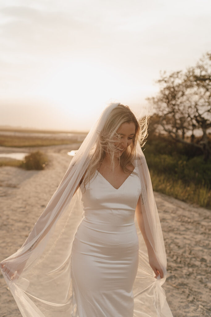 Bride at sunset at Beach elopement 