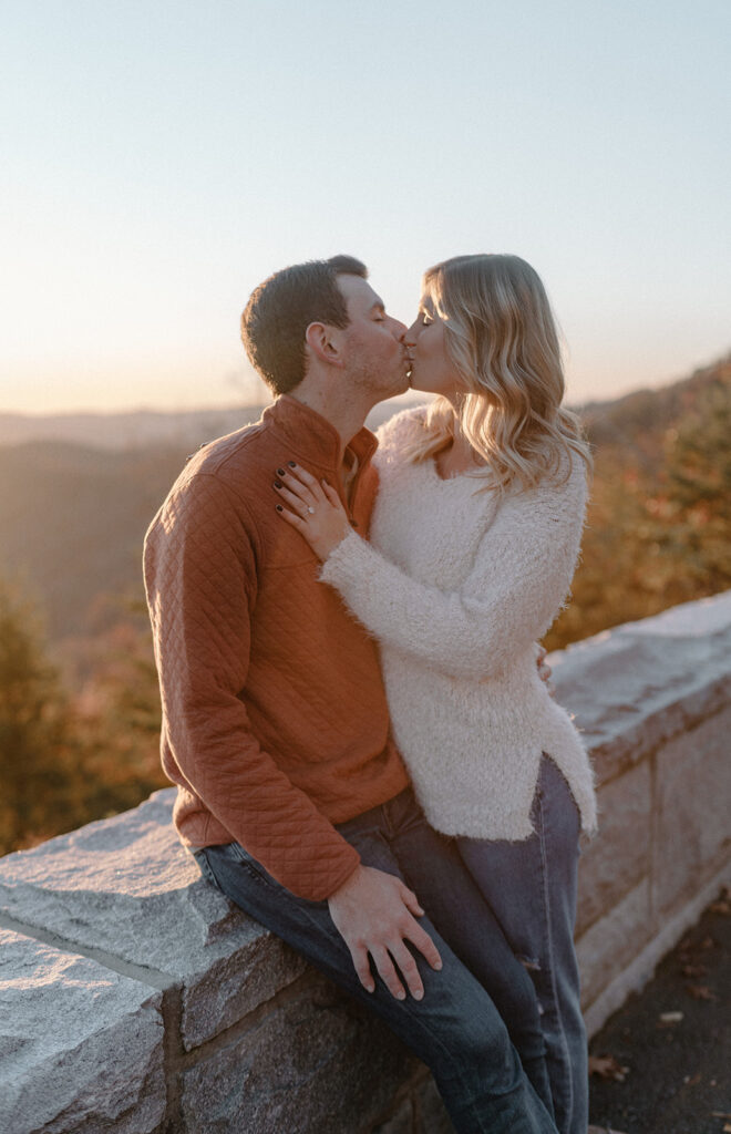 couple kissing for smoky mountain engagement photos