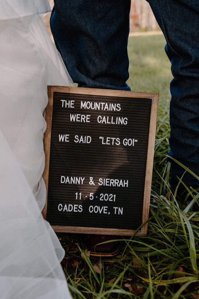 wedding sign for great smoky mountains elopement