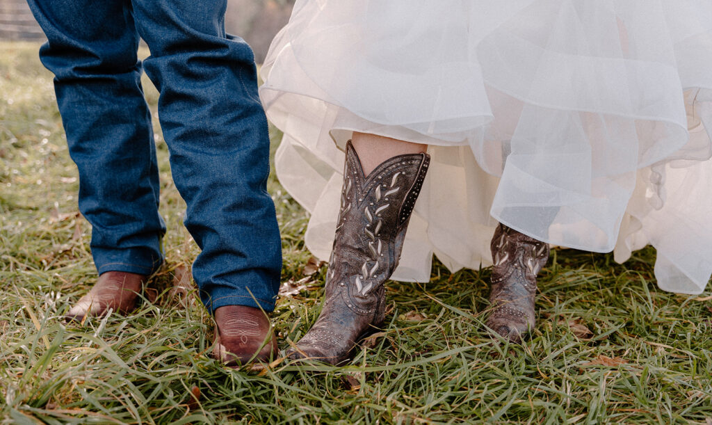 bride and groom wearing cowboy boots for elopement