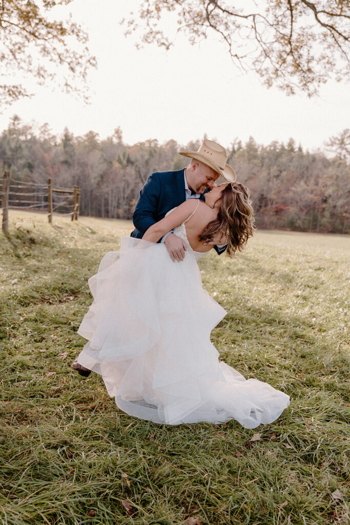 bride and groom portraits in the mountains in the fall