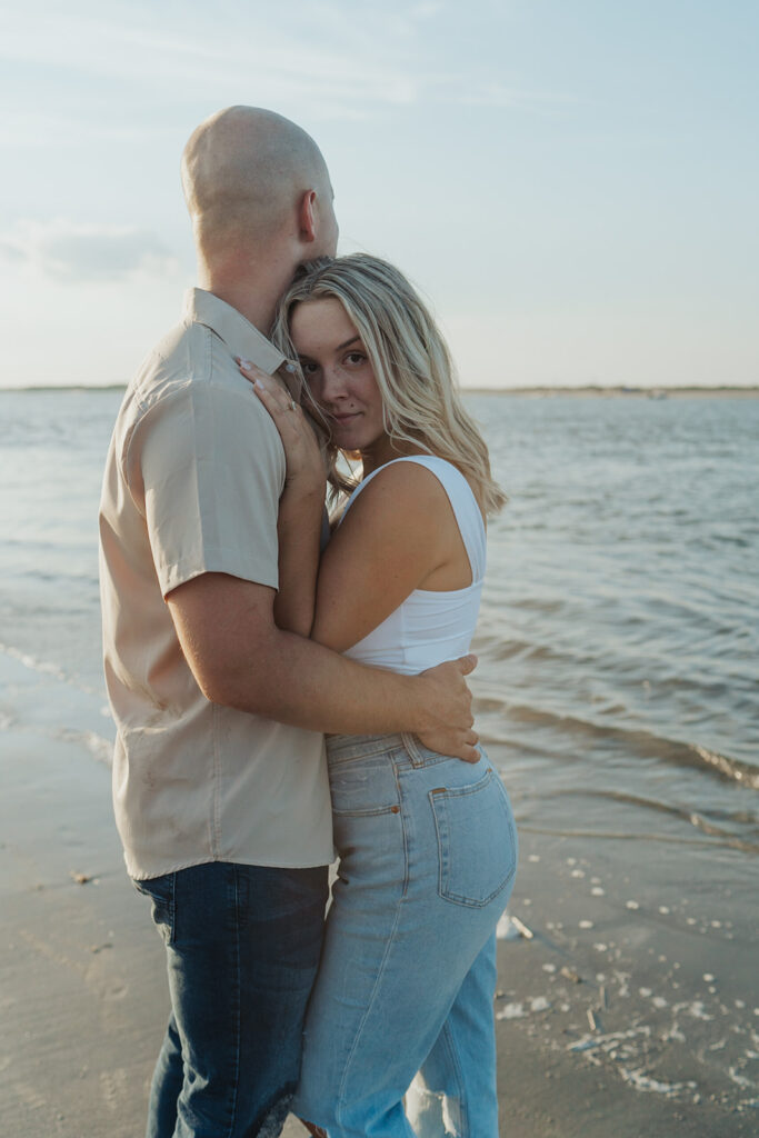 romantic engagement poses for beach engagement in charleston south Carolina
