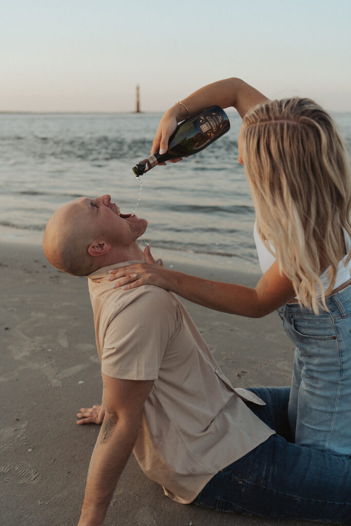 candid and playful engagement photos in Charleston