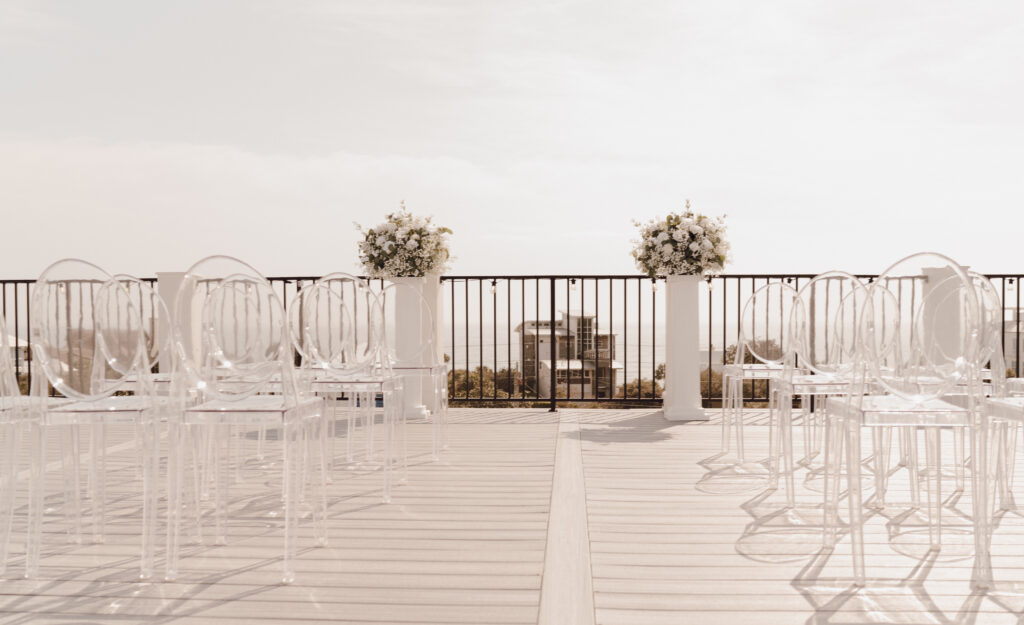 wedding day ceremony on rooftop in 30A with white aesthetic