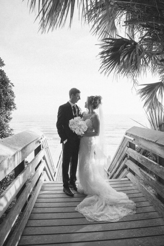 bride and groom on beach in 30A
