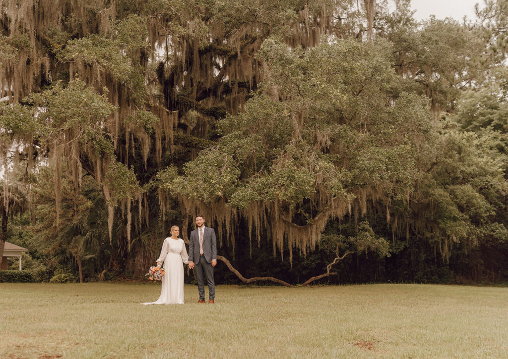 florida bridal portraits with bride and groom under willow tree