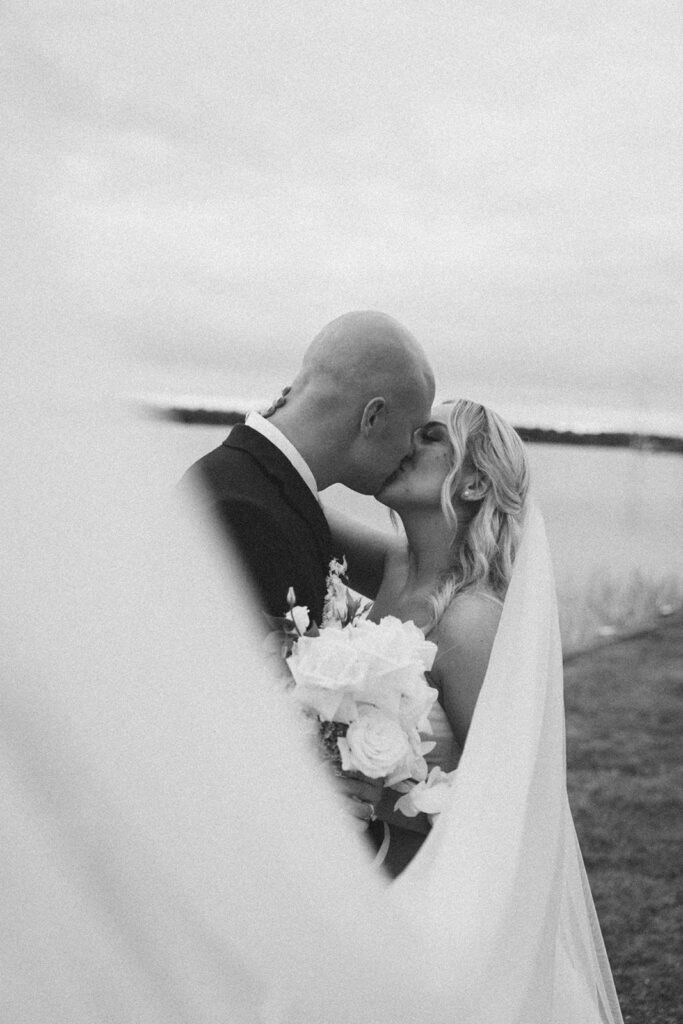 black and white film inspired bride and groom portraits