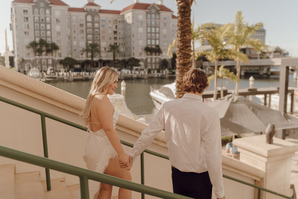 tampa engagement photos on the pier white engagement outfits
