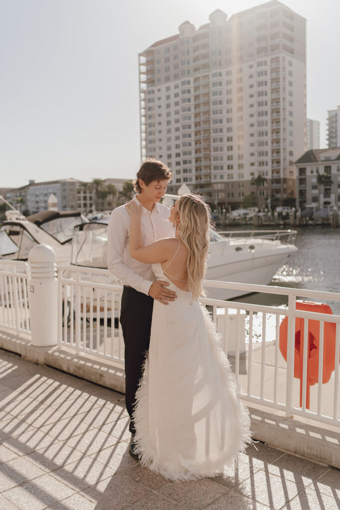 tampa engagement photos on the pier white engagement outfits