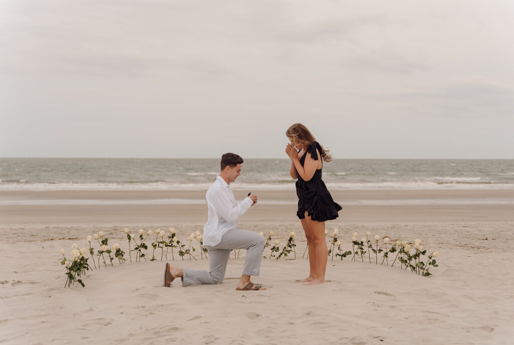 charleston proposal in isle of palms south carolina on the beach with flowers