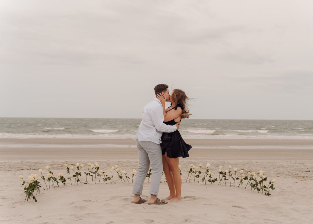 charleston proposal in isle of palms south carolina on the beach with flowers