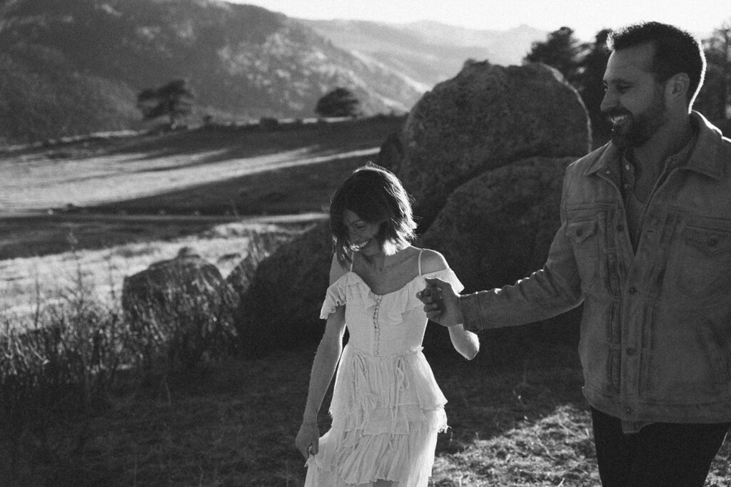 bride and groom portraits in the mountains during golden hour