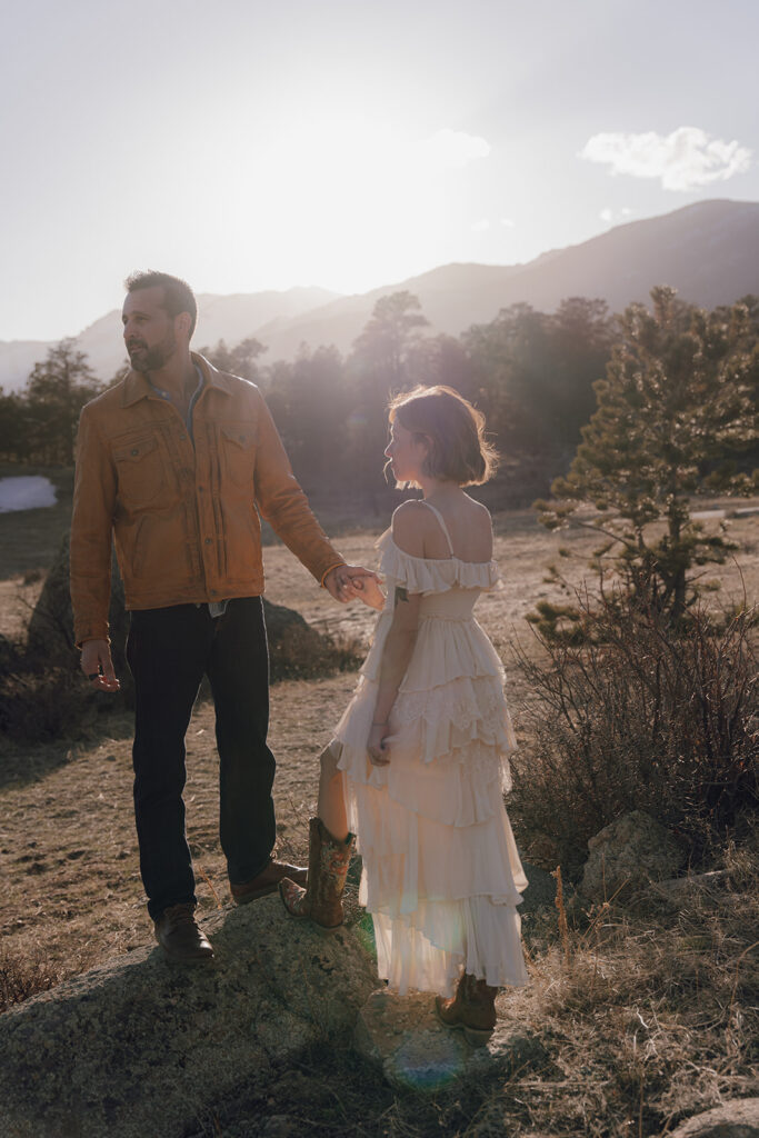 colorado mountain wedding photos with bride and groom during golden hour