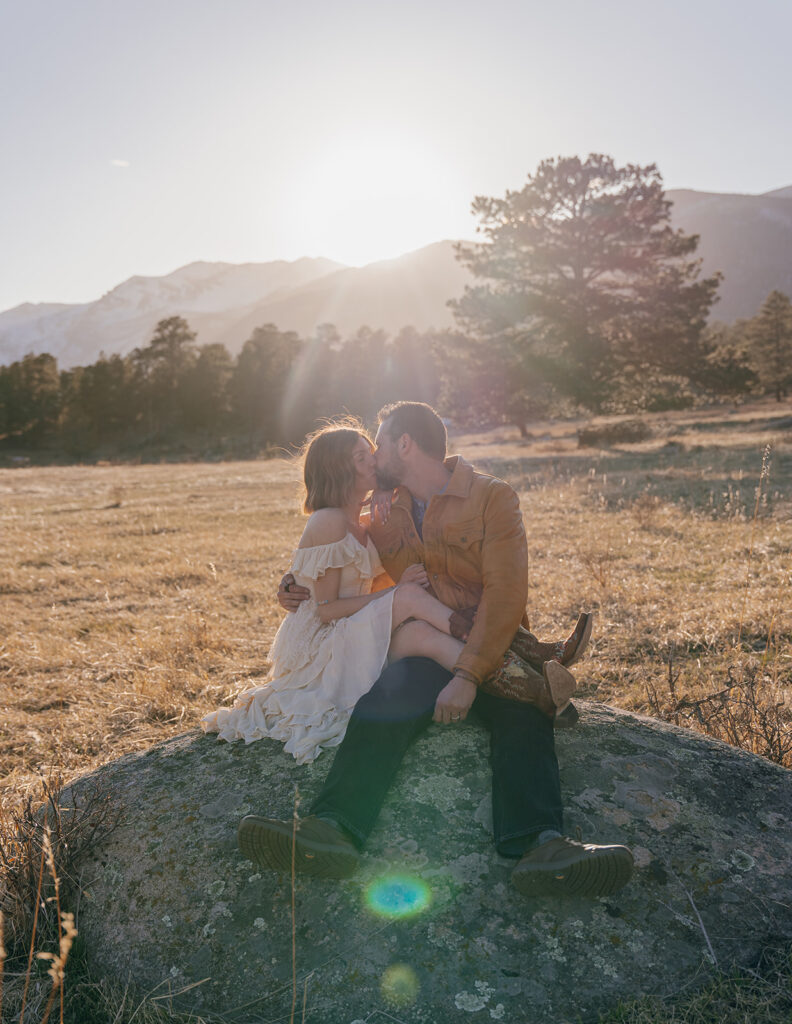 bride and groom portraits in the mountains during golden hour