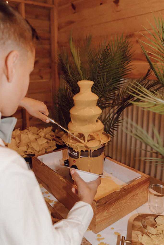 wedding reception photos nacho cheese fountain