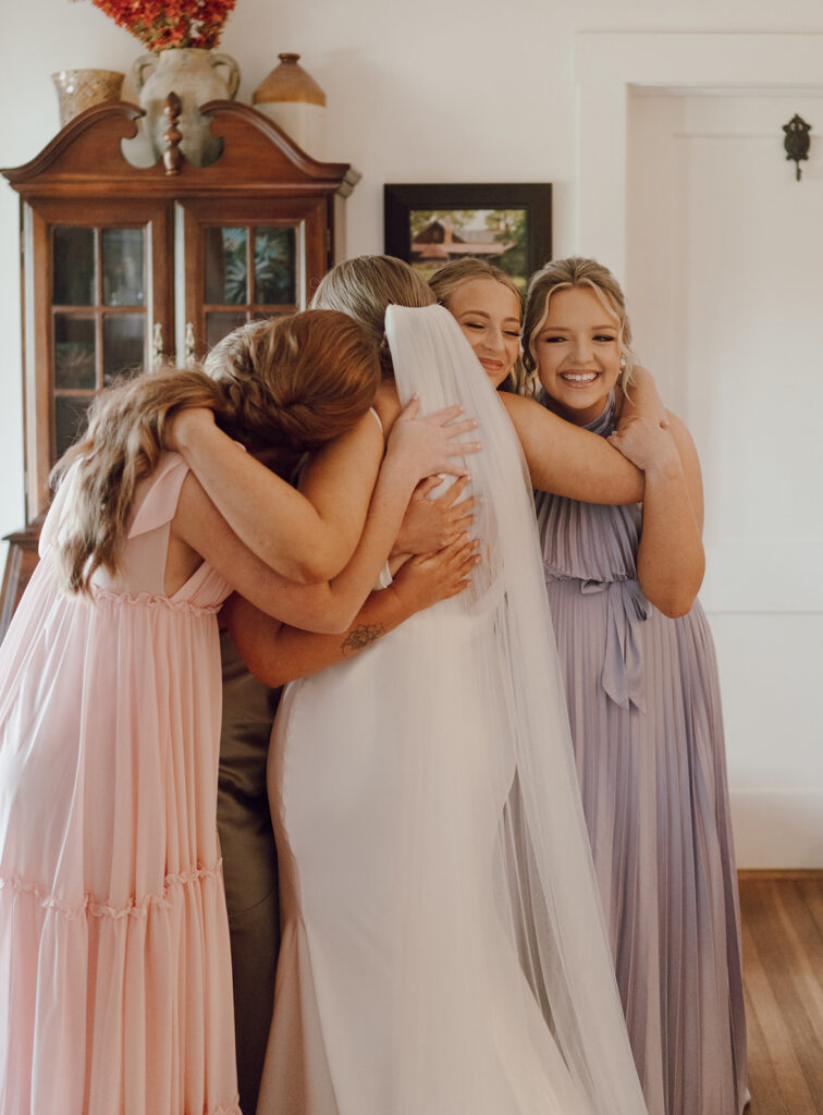 first look with bridesmaids