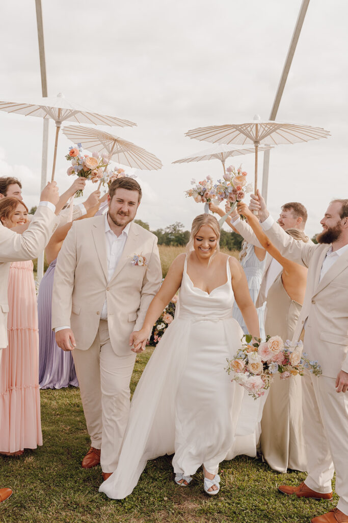 spring bridal party photos pastel dresses