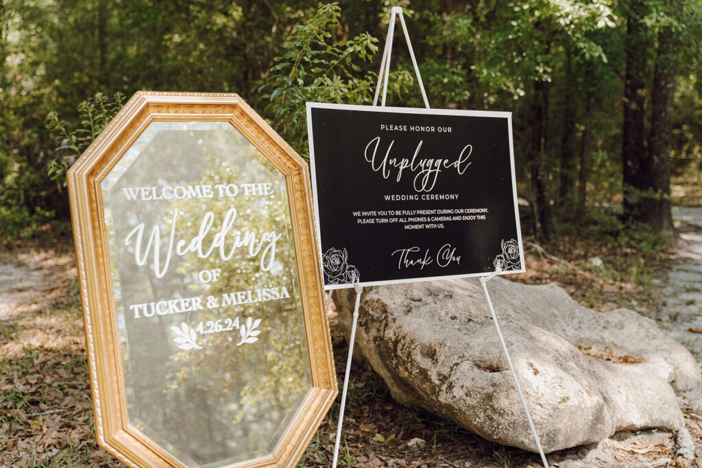 wedding signage with gold detailing