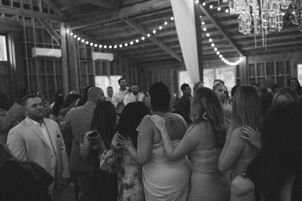 vintage film inspired wedding reception photos with cafe lights