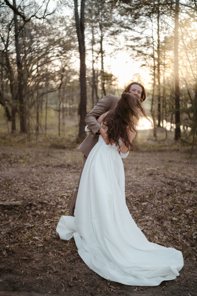 golden hour bride and groom portraits outdoors