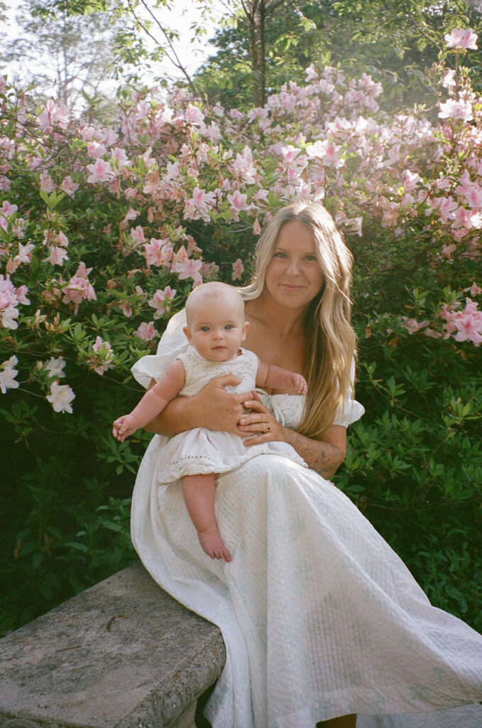 baby photos in the garden with mom