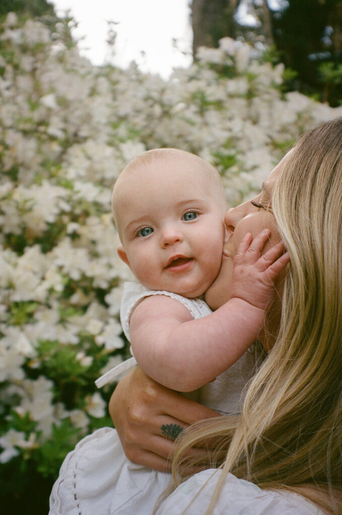 baby photos in the garden with mom