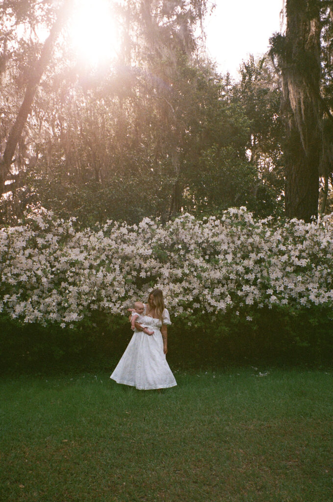 baby photos in the garden with mom