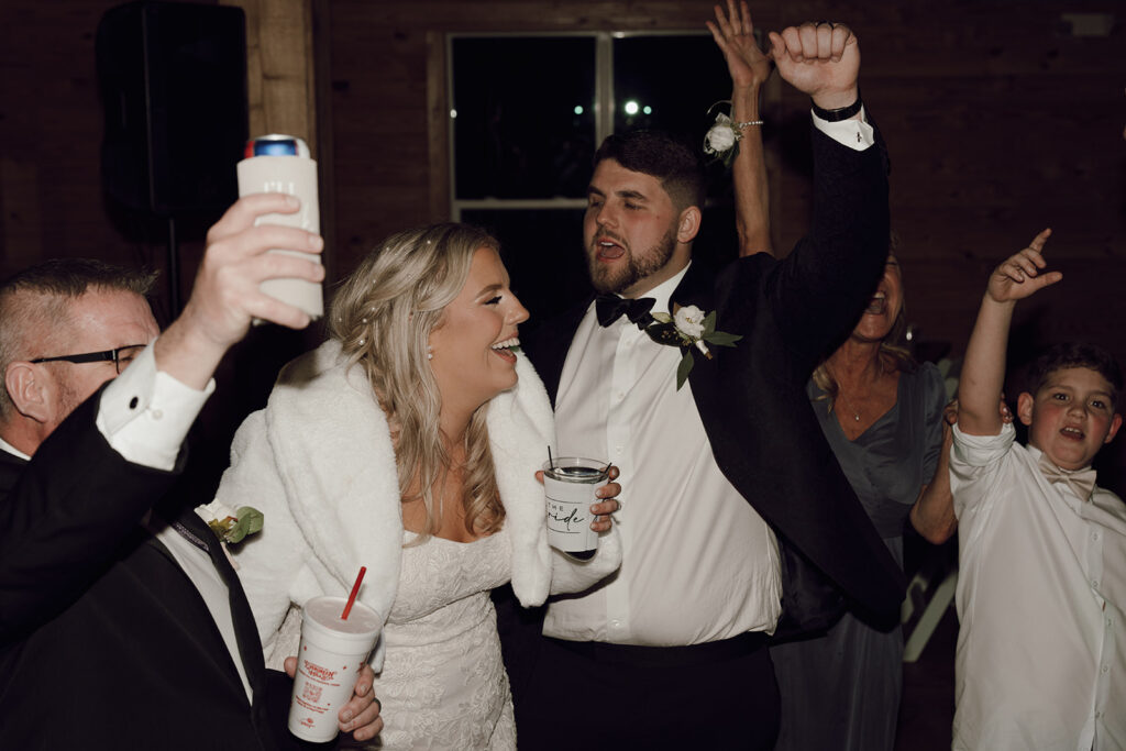bride and groom dancing during wedding reception