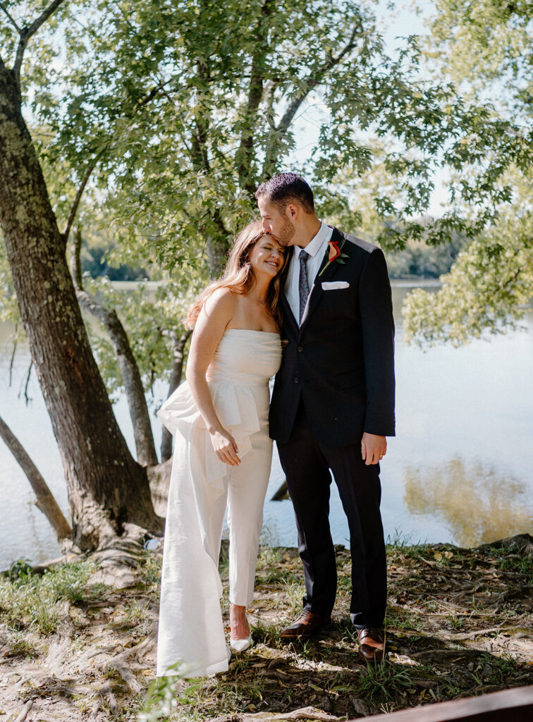 bride and groom smiling after ceremony