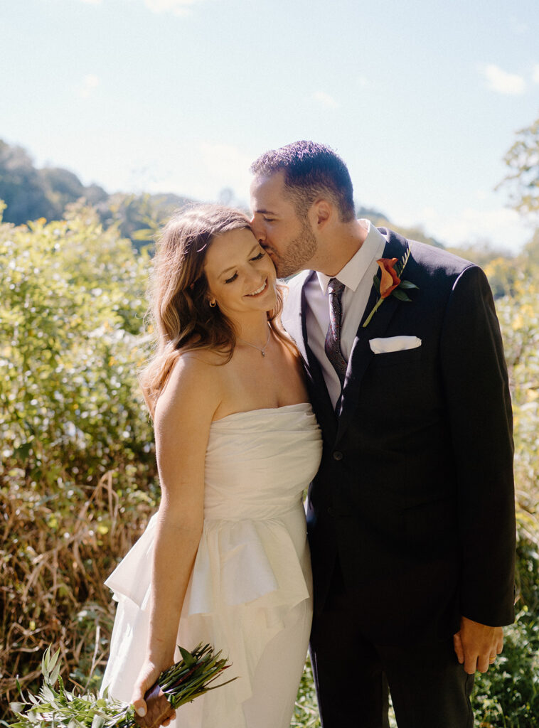 golden hour wedding portraits of the bride and groom