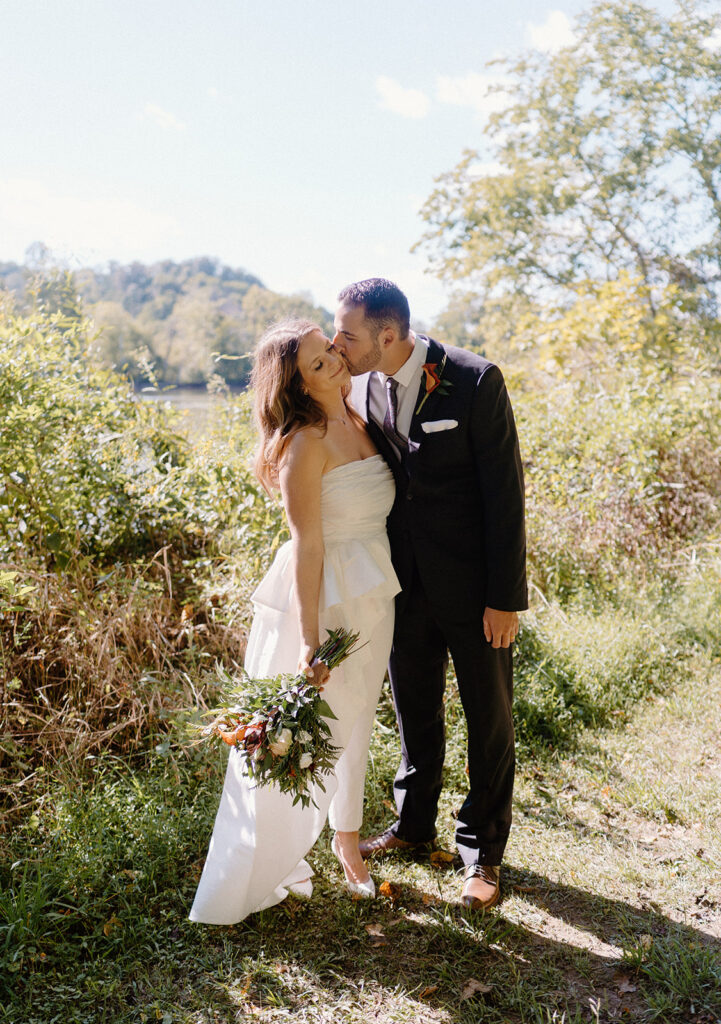 golden hour wedding portraits of the bride and groom
