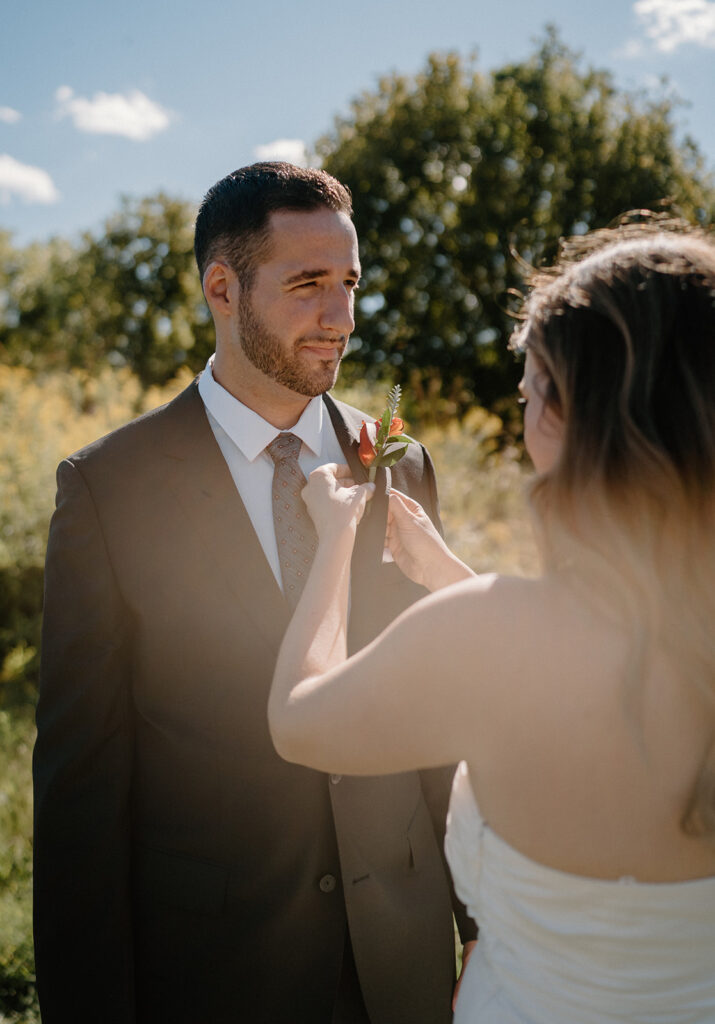 golden hour wedding portraits of the bride and groom