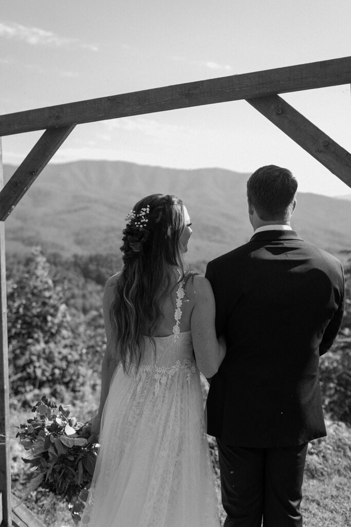 outdoor bride and groom portraits in the blue ridge mountains
