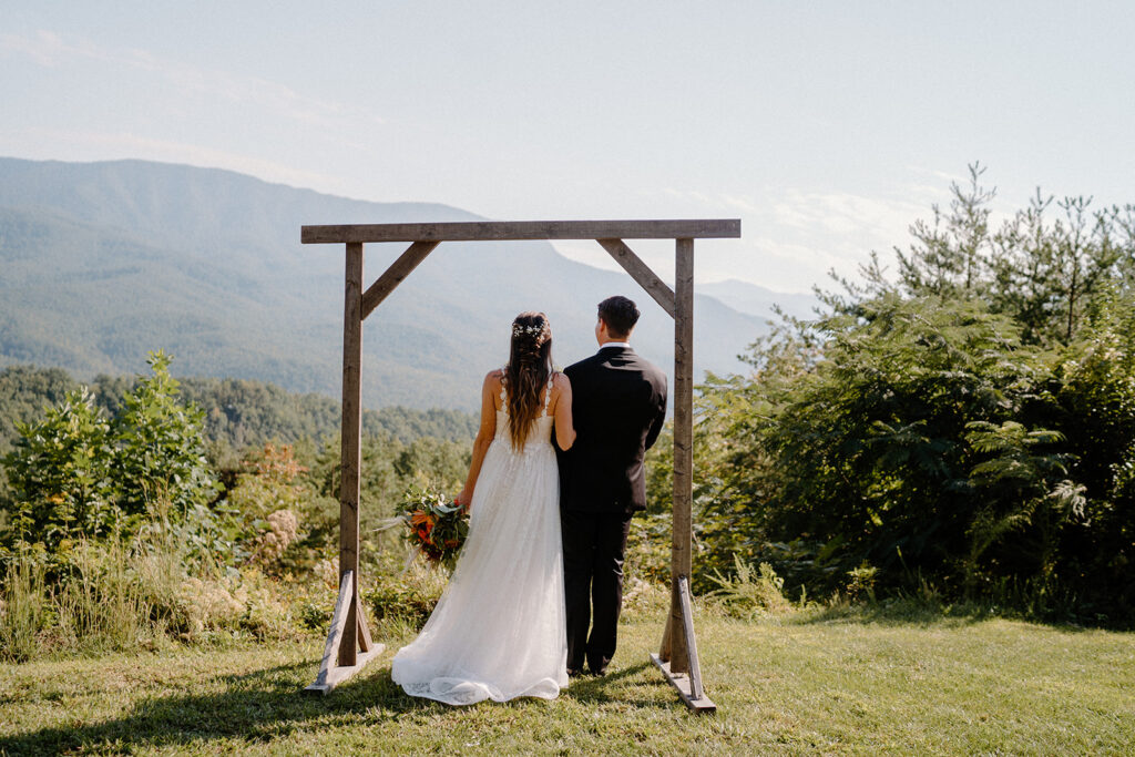 outdoor bride and groom portraits in the blue ridge mountains