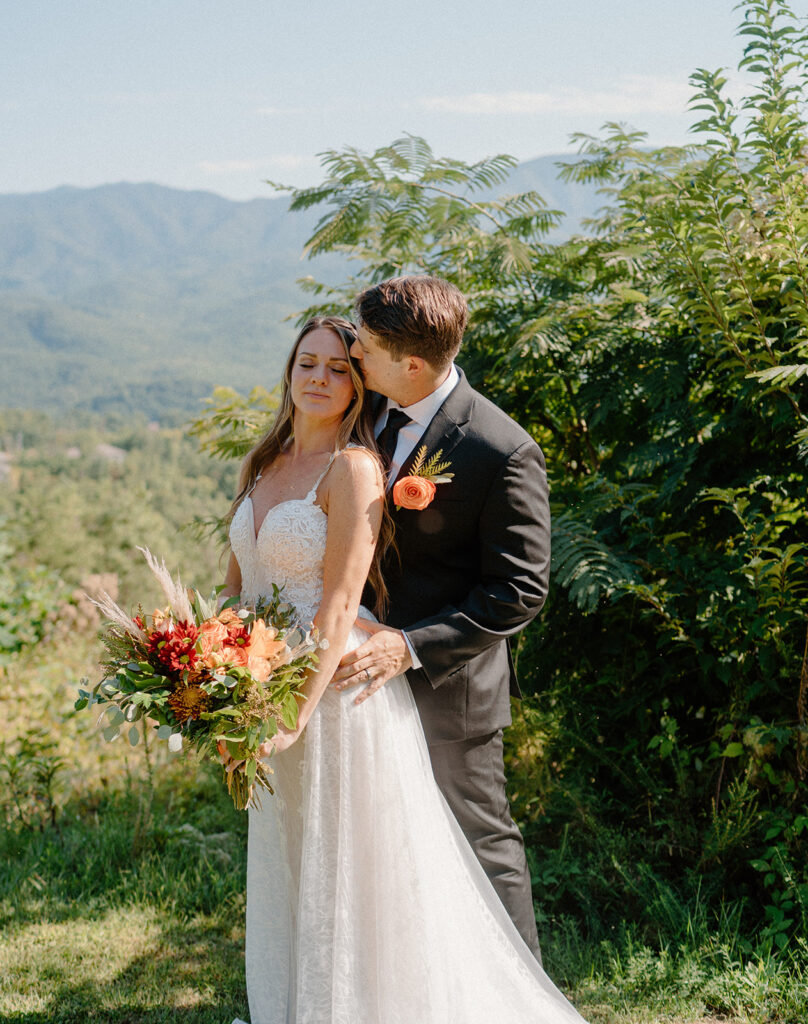 outdoor bride and groom portraits in the blue ridge mountains