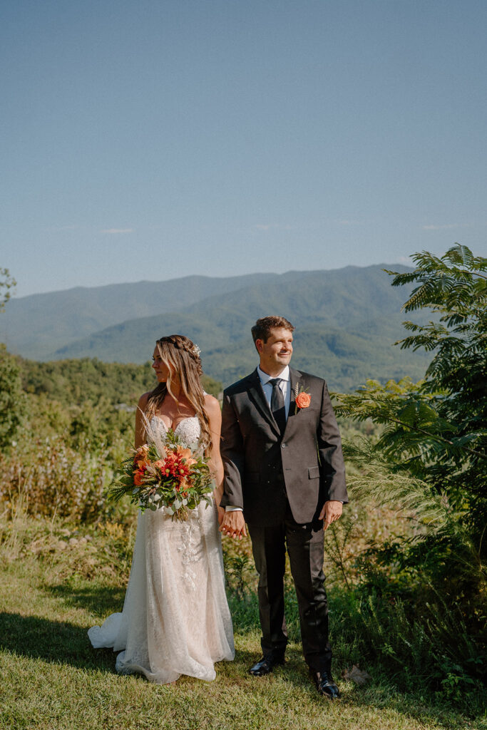 outdoor bride and groom portraits in the blue ridge mountains