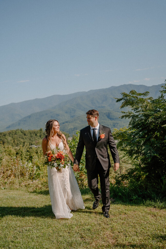 romantic bride and groom wedding photos in the mountains