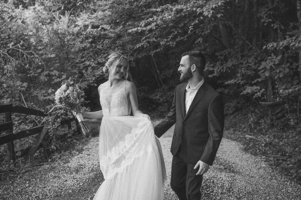 documentary style wedding photos with bride and groom outdoors