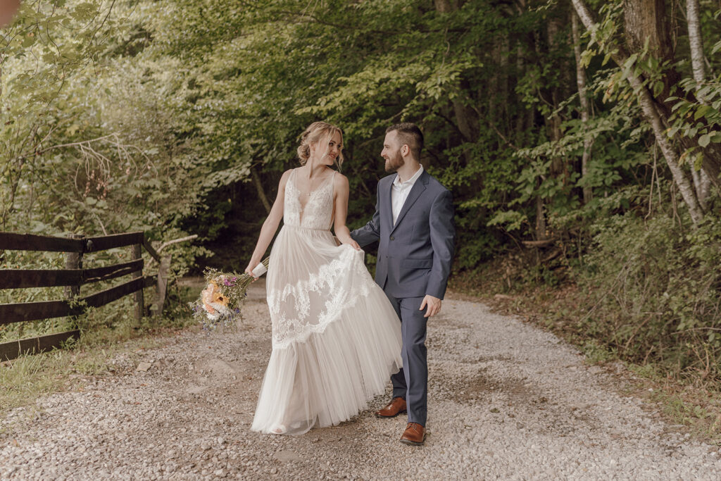 documentary style wedding photos with bride and groom outdoors