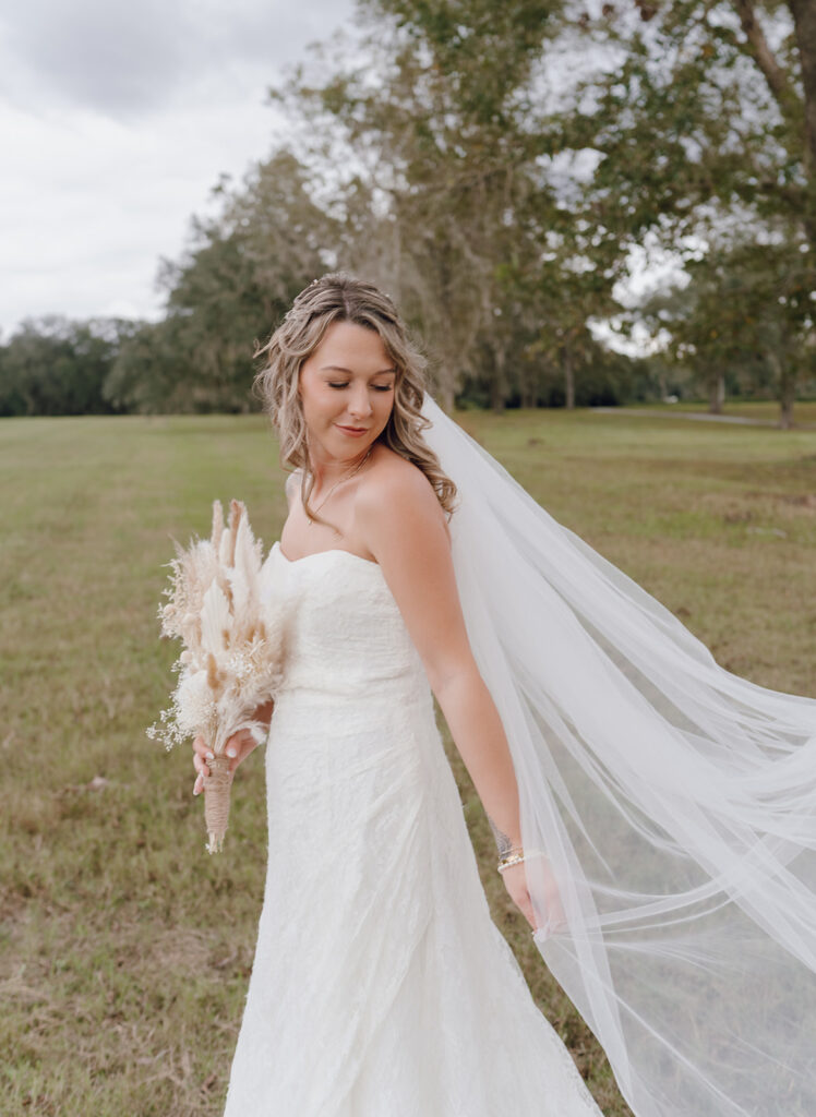 field wedding inspiration with outdoor wedding bridals