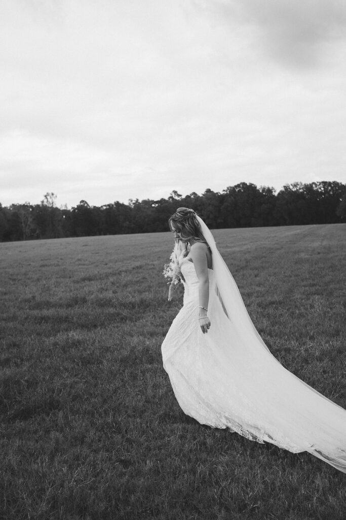 field wedding inspiration with outdoor wedding bridals