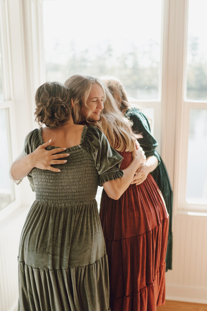 first look with bridesmaids reaction
