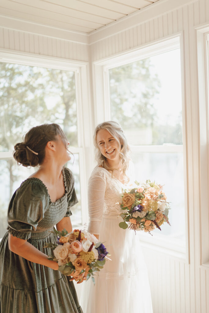 bride with bridesmaid candid photos