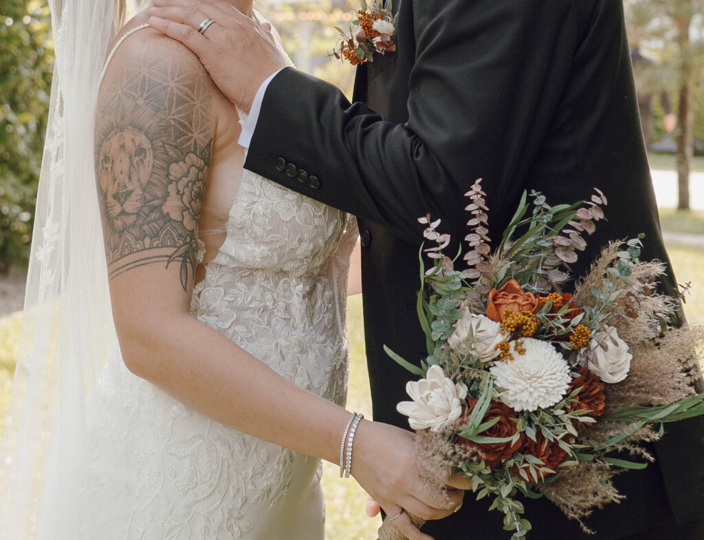 bride and groom outfits