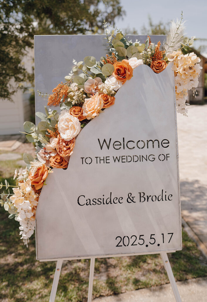 welcome wedding sign with florals