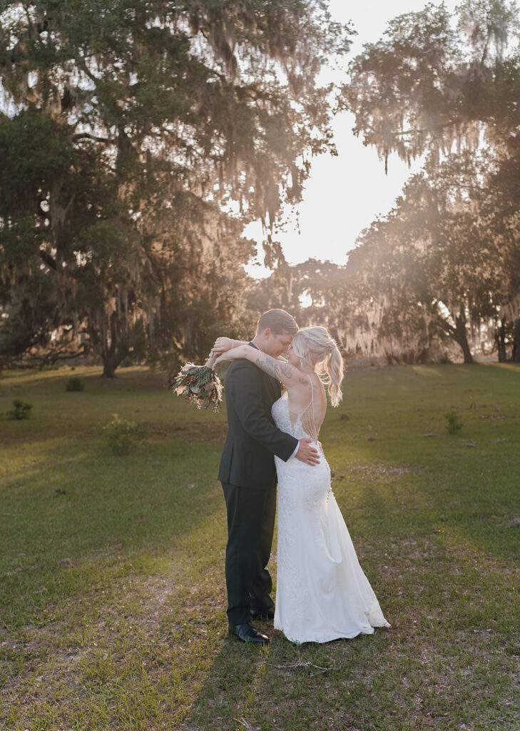 sunset bride and groom portraits