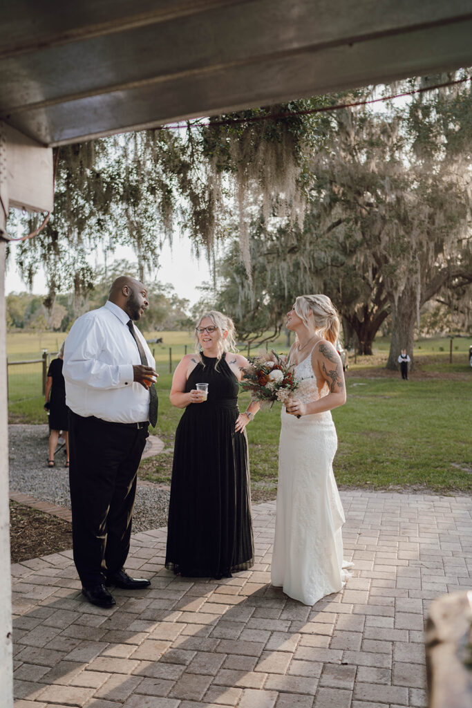 wedding reception photos of the bride talking to guests