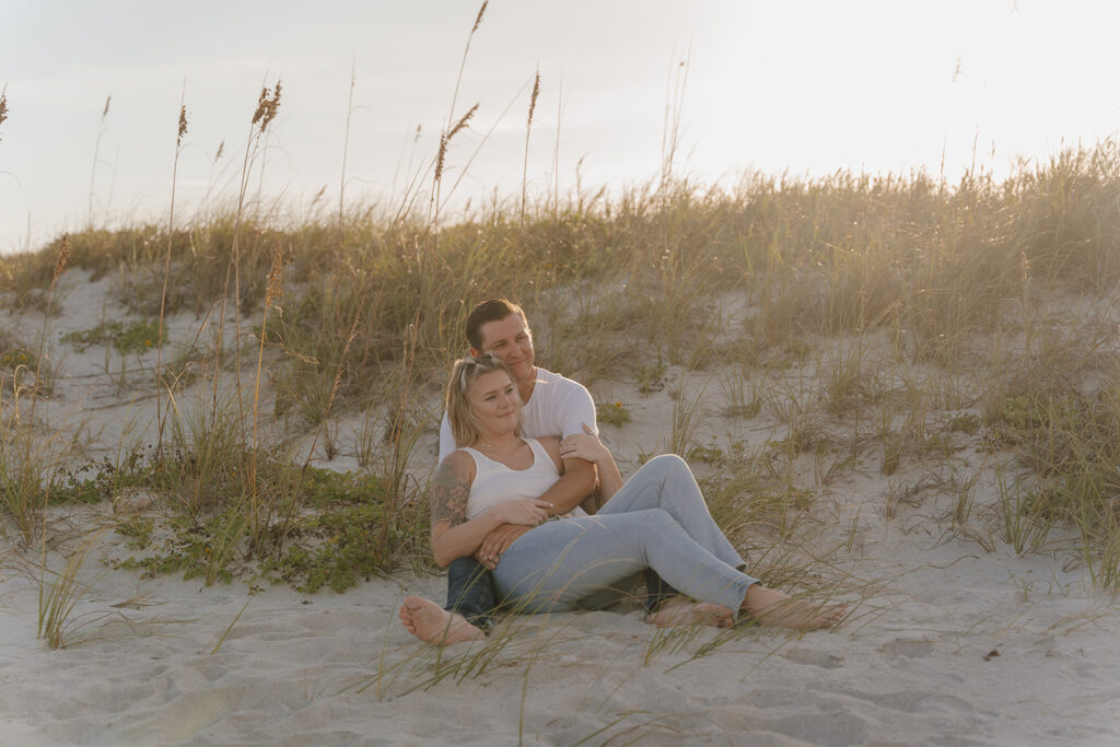romantic sunset engagement photos at cocoa beach in florida