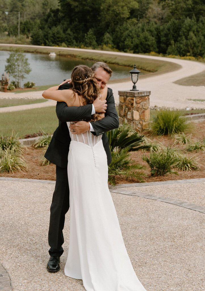 first look with dad at a georgia wedding venue