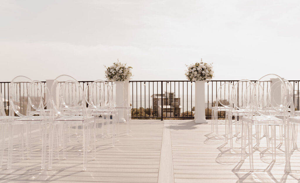 A 30A beach wedding ceremony setup.